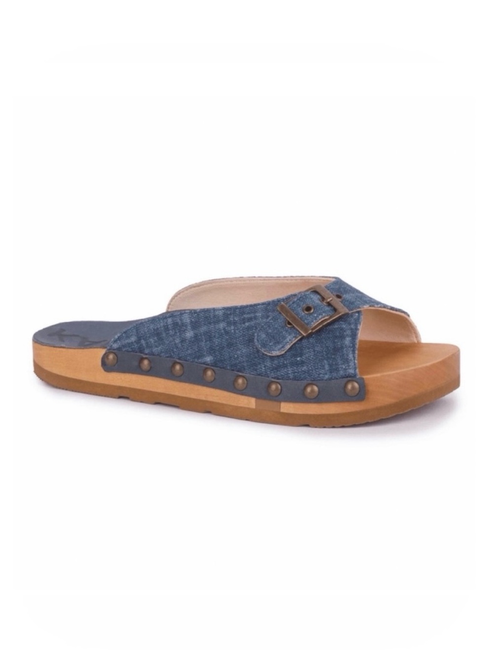 KALSO Earth Serenity Wood Negative Heel Slides Sandals Blue Denim Size 9.5
